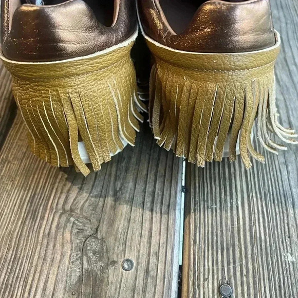Esse Ut Esse Shoe Mustard & Brown Leather Fringe Sneaker Slip On Shoes 37/ 6.5-7 - Picture 9 of 11